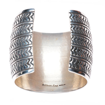6.5" Allison Snowhawk Lee Navajo Sterling silver deep stamped wide cuff bracelet