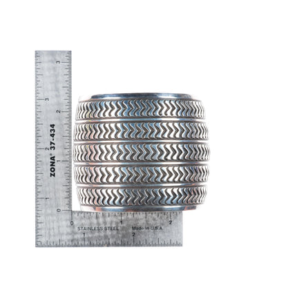 6.5" Allison Snowhawk Lee Navajo Sterling silver deep stamped wide cuff bracelet
