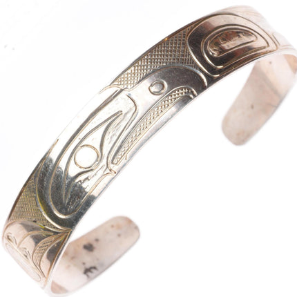 6.6" Vintage PS Northwest Coast sterling silver Native cuff bracelet