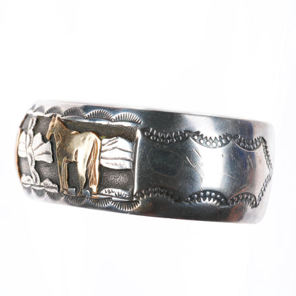 6.25" R Livingston Navajo sterling silver gold overlay horses cuff bracelet