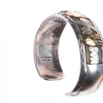 6.25" R Livingston Navajo sterling silver gold overlay horses cuff bracelet