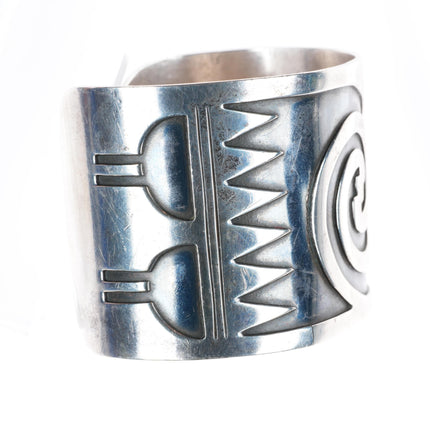 6.6" 1950's Wallie Sekayumptewa Hopi overlay wide sterling silver cuff bracelet