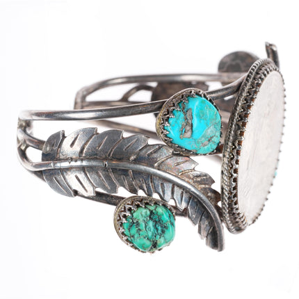 7.25" Vintage Navajo sterling silver turquoise dollar cuff bracelet