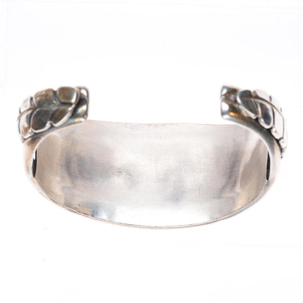6.35" Vintage Navajo sterling silver turquoise row cuff bracelet stamped edges