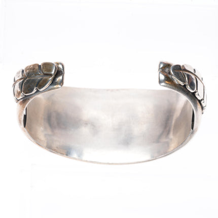6.35" Vintage Navajo sterling silver turquoise row cuff bracelet stamped edges