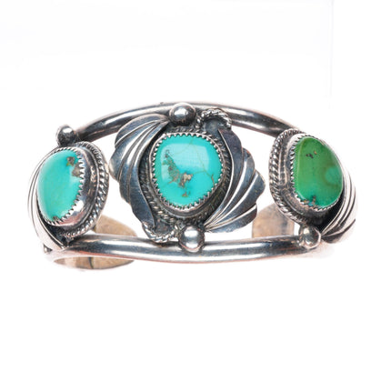 6.5" Vintage Navajo sterling silver 3 stone turquoise cuff bracelet