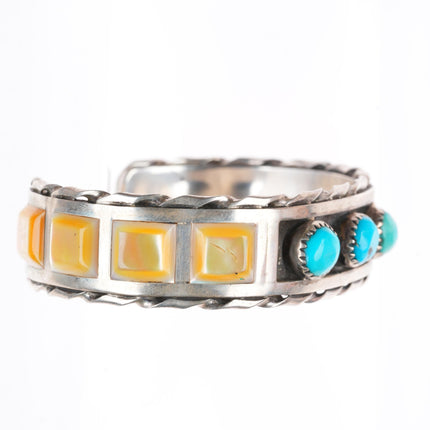 6.25" Myron Panteah Zuni sterling silver turquoise and shell cuff bracelet