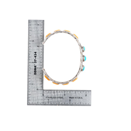 6.25" Myron Panteah Zuni sterling silver turquoise and shell cuff bracelet