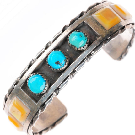6.25" Myron Panteah Zuni sterling silver turquoise and shell cuff bracelet