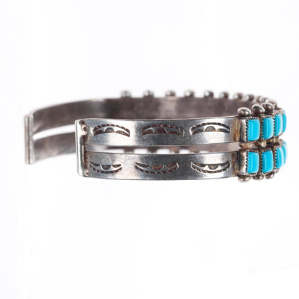 6.5" 1930's-40's Vintage Zuni sterling silver square cut turquoise cuff bracelet