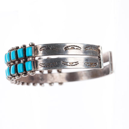 6.5" 1930's-40's Vintage Zuni sterling silver square cut turquoise cuff bracelet