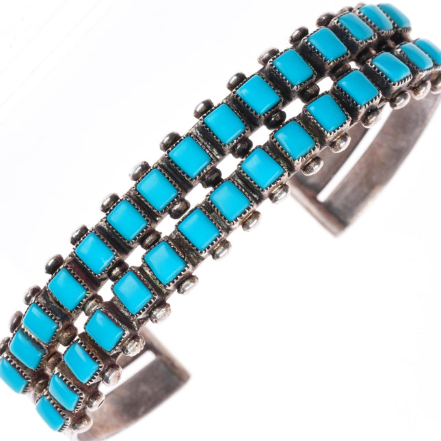 6.5" 1930's-40's Vintage Zuni sterling silver square cut turquoise cuff bracelet