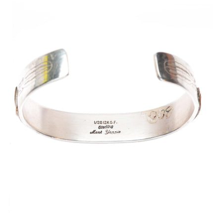 6.5" Mark Yazzie Navajo sterling silver gold overlay feather cuff bracelet