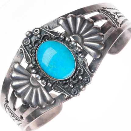 6.5" c1950's Fred Harvey style sterling silver cuff bracelet with turquoise
