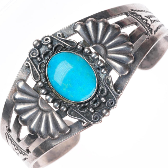 6.5" c1950's Fred Harvey style sterling silver cuff bracelet with turquoise