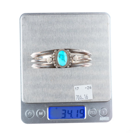 6.5" 30's-40's Navajo vintage sterling silver cuff bracelet with nice turquoise