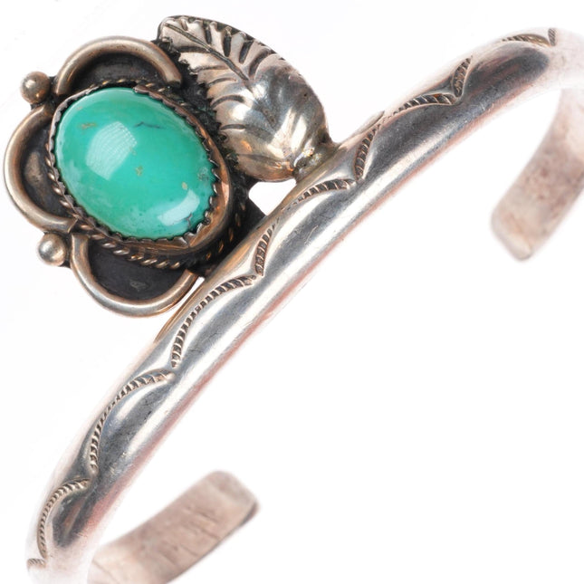 6.3" Vintage Navajo sterling silver stamped cuff bracelet with turquoise