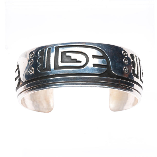 6.8" Rosco Scott Navajo sterling silver cuff bracelet with modernist overlay