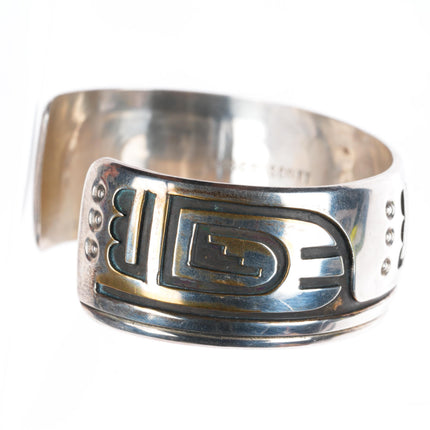 6.8" Rosco Scott Navajo sterling silver cuff bracelet with modernist overlay
