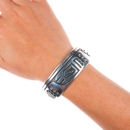 6.8" Rosco Scott Navajo sterling silver cuff bracelet with modernist overlay