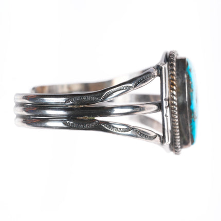 6.9" Vintage Navajo sterling silver stamped cuff bracelet with nice turquoise