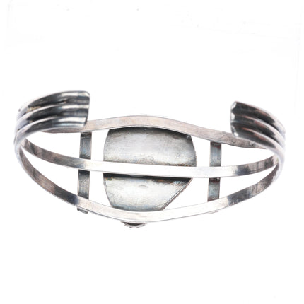 6.9" Vintage Navajo sterling silver stamped cuff bracelet with nice turquoise