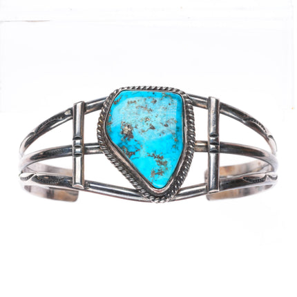 6.9" Vintage Navajo sterling silver stamped cuff bracelet with nice turquoise