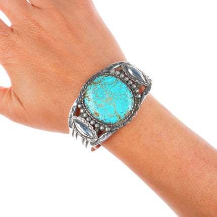 6.5" 1930's-40's big Navajo #8 turquoise sterling silver cuff bracelet