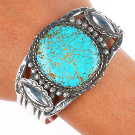 6.5" 1930's-40's big Navajo #8 turquoise sterling silver cuff bracelet