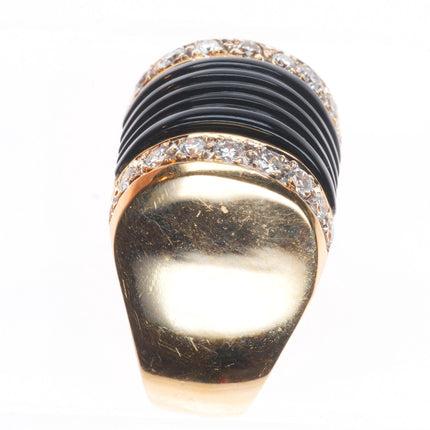 sz5 14k yellow gold 2cttw diamond carved banded Onyx Art Deco style ring