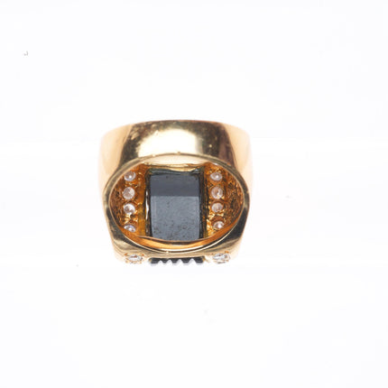 sz5 14k yellow gold 2cttw diamond carved banded Onyx Art Deco style ring