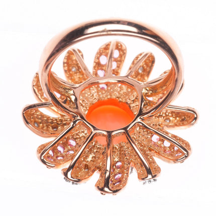 sz5.25 14k yellow gold, Diamond, pink Spinel, Coral sunburst cocktail ring