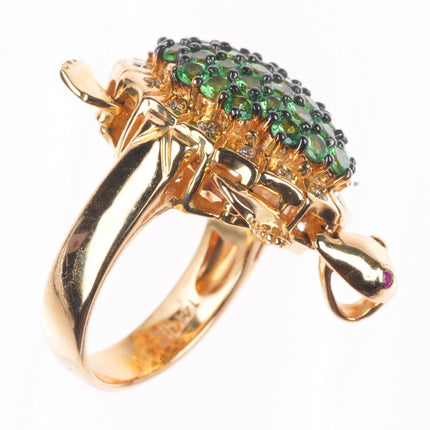 sz5.25 LeVian 14k yellow gold, Diamond, Tsavorite Garnet, Ruby Sea Turtle ring