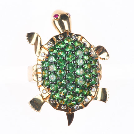 sz5.25 LeVian 14k yellow gold, Diamond, Tsavorite Garnet, Ruby Sea Turtle ring