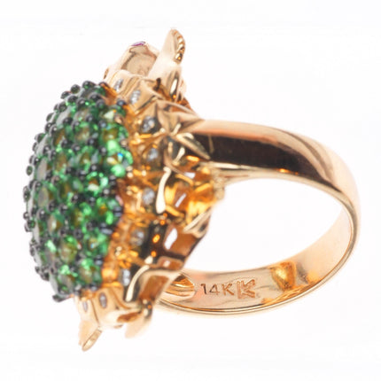 sz5.25 LeVian 14k yellow gold, Diamond, Tsavorite Garnet, Ruby Sea Turtle ring