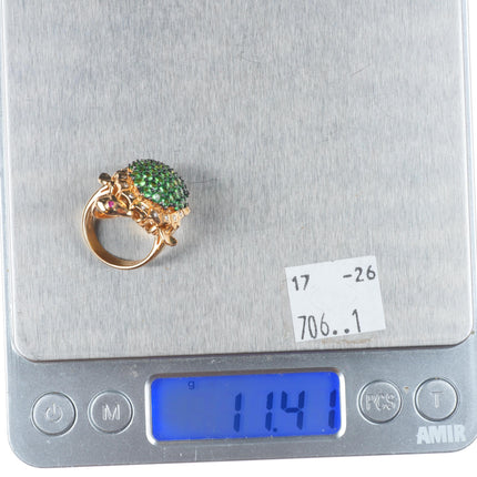 sz5.25 LeVian 14k yellow gold, Diamond, Tsavorite Garnet, Ruby Sea Turtle ring