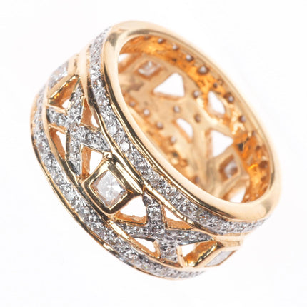sz6.25 14k yellow gold, Diamond X pattern reticulated band ring