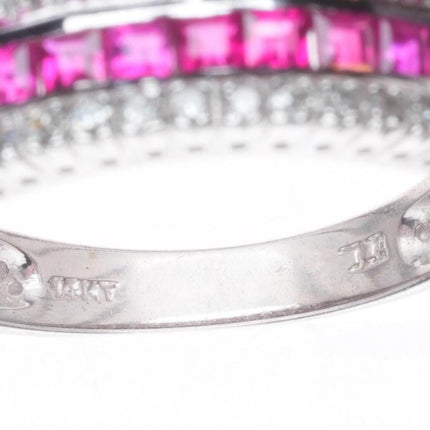 sz6 14k white gold, Diamond, square cut Ruby eternity band ring