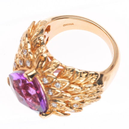 sz5.5 14k yellow gold, Diamond, Amethyst naturalistic leaves cocktail ring