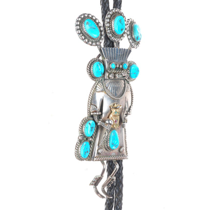 Large Navajo Kachina Billiken sterling silver turquoise bolo tie