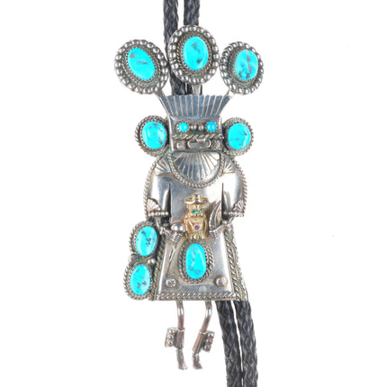 Large Navajo Kachina Billiken sterling silver turquoise bolo tie