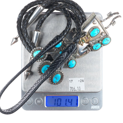 Large Navajo Kachina Billiken sterling silver turquoise bolo tie