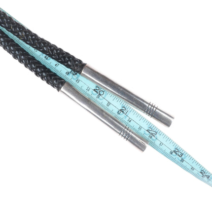 Large Charlie John Navajo Sterling silver turquoise chiseled/stamped bolo tie