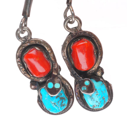 c1970 Effie Calavaza Zuni sterling silver, turquoise, coral snakes bolo tie