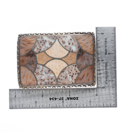 1.5" vintage southwestern Sterling silver shell inlaid belt buckle