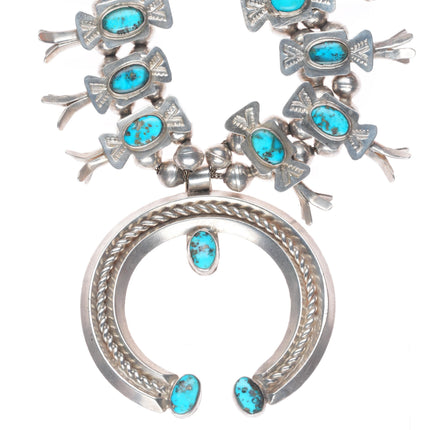 c1940 UITA-21 Navajo Sterling silver Box Bow Turquoise squash blossom necklace
