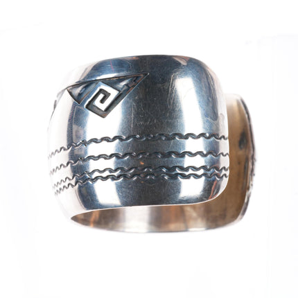 6.25" Vintage Navajo sterling silver wide domed overlay cuff bracelet