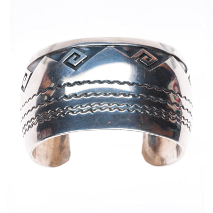 6.25" Vintage Navajo sterling silver wide domed overlay cuff bracelet