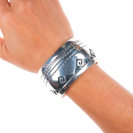 6.25" Vintage Navajo sterling silver wide domed overlay cuff bracelet