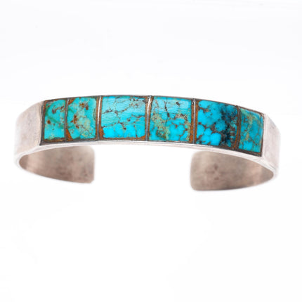6.25" 1930's-40's Zuni sterling silver turquoise channel inlay cuff bracelet
